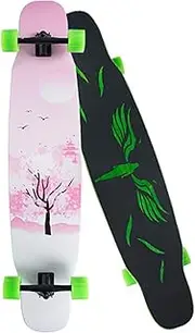 Sports Complete Skateboard, 46" A-Level 7-Layer White Maple Double-tilt Romantic Cherry Blossom Pattern Four-Wheel Dance Board Suitable for Beginners Adults