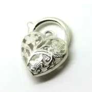 Sterling Silver 925 Filigree Heart Padlock Pendant 15mm