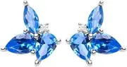 [3 Golden Rules] Sterling Silver Blue Topaz Marquise Cluster Stud Earrings