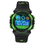 Kids Watch Digital Outdoor Sport Waterproof Boys Watches 12/24H Black Green