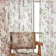 [OWENIE] Crushed Sheer Curtains 84 Inch Length 2 Panels Set, Sheer Floral Curtains Printed Drapes on Sheers for Living Room, Rod Pocket Light Filtering Window Sheers (2 Panels, 42" x 84")