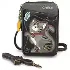 New Chala Wallet Crossbody Pleather Organizer Phone Bag GRAY TABBY CAT Black gif