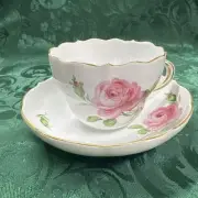 Meissen Pink Rose Coffee Cup Saucer