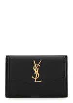Saint Laurent Logo Pebbled Leather Wallet - Black - One Size One Size