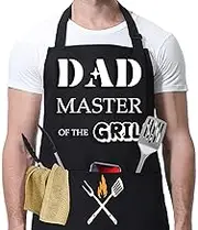 BBQ Apron for Men, Dad's Apron, Black Waterproof Aprons, Adjustable Chef Aprons with 2 Pockets, Personalised Aprons for Grilling Cooking Kitchen, Gifts for Men Dad Husband Boyfriend