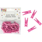 Mini Pink Wooden Pegs (Pack of 24)
