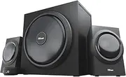 Trust Yuri 2.1 Speaker Set with Wooden Subwoofer, 120W (60W RMS), UK Plug, PC Speakers with Dynamic Bass, Wired Volume Control, Sound System for Computer, Laptop, Smartphone, Tablet - Black