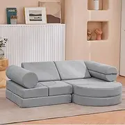 [jela] Couch 14PCS Luxury, Floor Sofa Modular Furniture for Adults,Kids. Playhouse Play Set for Toddlers Babies, Modular Foam Play Couch, Modular Sectional Sofa (Moonlight Grey)