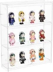 Choowin 3 Layer Wall Shelf Clear Acrylic Display Case for Collectibles, Mini Figures, Pop Mart, Labubu, Sonny Angel, Smiski - Assemble Dustproof Acrylic Display Box with Door (12x3.7x15.3 inch)