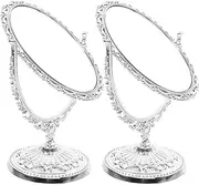 ABOOFAN 2pcs Vintage Style Dual-Sided Vanity Mirror with Decorative Floral Edge Swivel for Countertop Desk Bedroom and Makeup Studio Elegant European Retro Decor