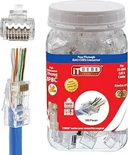 ITBEBE 100 Pieces - Gold Plated RJ45 Cat6 Cat6a Pass Through Connector for 23 AWG Cables