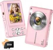 2024 Upgraded 44MP FHD 1080P Digital Camera for Kids with 16X Zoom, Pink