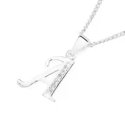 Silver Cz 'a' Initial Pendant in Clear