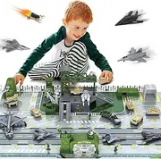XDUOYJOY Military Base Toy Sets, Army Toys with 13 Vehicles Trucks Helicopter, Fighter Jet, Airplane Toy with Army Men Action Figures, Birthday Gift for Boys
