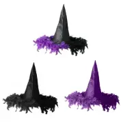 Halloween Witches Hat Feathers Fringes Women Costume Girl Dress Up Accessories