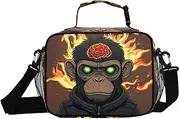 Monkey Brain Fire Insulated Lunch Box for Women Men - Ideal for Work, Picnics - Includes Adjustable Shoulder Strap