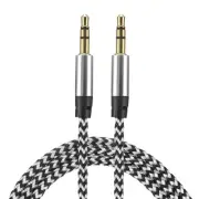 Aux Cable 3.5mm Male to Male Nylon Braided 3Ft Auxiliary Cord Silver