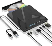 7 in 1 External Blu Ray Drive, External Blueray/DVD Drive for PC with SD/TF Port Blu Ray Burner, Support 100G Disc R/W for PC External Blu Ray Drive for Windows Linux MacOS Laptop Desktop