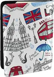 [EdWal] London Print Passport Cover with Credit Card Holder Leather Passport Case, for Women Men Family ID Travel, Black, One Size
