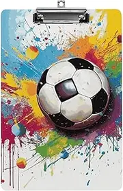 Plastic Clipboard Low Profile Classic Sport Football Printed Acrylic Metal Clipboard A4 Paper Size (Length 12.5 in*Width 8.5 in) Suitable for Office, Students, Teachers, Nurses