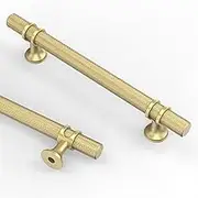 Asidrama 10 Pack 5 Inch(128mm) Knurled Brushed Gold Kitchen Cabinet Handles, Cabinet Pulls Kitchen Cabinet Hardware Cupboard Handles Drawer Pulls