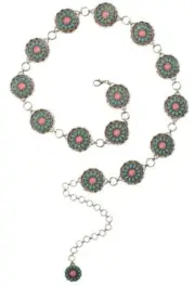 Nocona Western Womens Belt Chain Link Floral Oval Conchos Turquoise N320005933