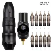 Pro Wireless Tattoo Pen Kit Wireless Battery 10 Needles Rotary Tattoo Pen Kit