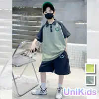 在飛比找momo購物網優惠-【UniKids】中大童裝2件套短袖POLO衫休閒五分褲 男