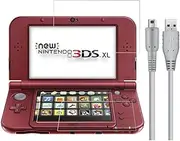 KOOWOD 4 in 1 Tempered Glass Screen Protector + HD Clear Crystal PET Screen Protective Film + USB Charger Cable Accessories Compatible with 3DS XL and New 3DS XL