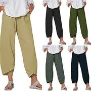 Women's Cotton Linen Pants Slacks Cropped Pants Streetwear Casual Ankle-Length Natural Plain Pocket Comfy Comfortable Street Daily Wear Grey Black Pink Wine Su