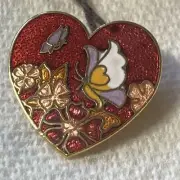 NEW Burgandy Red Enamel Cloisonne Flowers Floral Brooch Pin w/tags Fabrini Heart