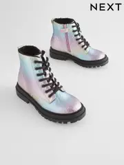 Rainbow Metallic Wide Fit (G) Warm Lined Lace-Up Ankle Boots (650446) | $33 - $40
