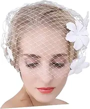 [DEARMAMY] Veils with Flower for Wedding Mesh Veil Face Gauze Short Veil Magenta Bridal Veil Lace Headband Veil Mesh Headband Wedding Mesh Gauze Bridal Wedding Veil Cocktail Headwear White