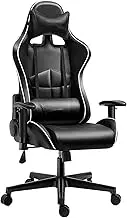 Gamichair Racistyle Office Chair, High Back Height Adjustable Computer Chair, Swivel Leather Task Chair with Headrest and Lumbar Support for Office, Home, Study/Red(Black)