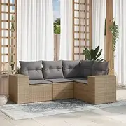 Patio Furniture Sets 4 Piece Garden Sofa Set with Cushions Beige Poly Rattan