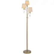 Malvern Vintage Standing Floor Lamp Light Metal Crystal Fabric Antique Silver Satin