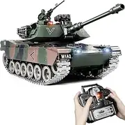 Supdex RC Tank, 1:18 Alloy Metal M1A2 Abrams Remote Control Model Army Toys, 2.4Ghz Military Tank with Smoke, Sound and Lights, RC Vehicle That Shoots BBS and Water Bombs for Adults and Kids