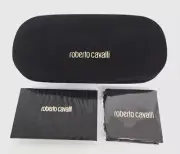 NEW!! ROBERTO CAVALLI BLACK CLAMSHELL SUNGLASS-EYEGLASS CASE W/ CLEANING CLOTH!