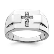 925 Sterling Silver Diamond Cross Custom Engraved Signet Ring