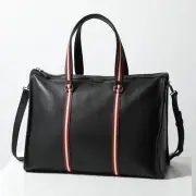 BALLY Tote Bag TOTE Men's Shoulder Bag Leather Bally Stripe Bag BLACK+PALLADIO