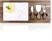 17" x 7.7" Acacia Wood and Marble Cheese Board with Tools, Charcuterie Boards, Wood Serving Platters and Trays ﻿