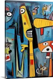 Canvas Wrap Giclee Art Abstract Dogs Collage Oil Painting 16 x 24 ready To Hang