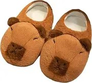 BUNIQ Unisex Children's Winter Animal Slippers, Capybara Slippers, Plush & Silicone, Size 5-6 US, Solid Color, Flat Heel, Pull-, Slip Resistance, Whimsical Style