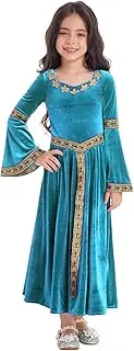 [Loodgao] Kids Girls Renaissance Medieval Princess Costume Long Sleeve Velevt Flared Dress Halloween Xmas Dress Up