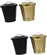 MAGICLULU Sets Dustbin Kitchen Small Storage Jar Iron Sheet Mini Trash Can Fashionable Waste Paper Bucket Cover Easy to Match Home Decor Pcs