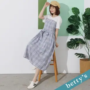 betty’s貝蒂思(21)格紋拼接綁帶洋裝(藍色)