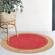 [Aizza Trends] Indian Handmade Braided Inner Red Jute Area Rug-Floor Carpet Rug-Bed Side Runner Rug-Doormat Rug - 10 x 10 Feet Round (300 cm x 300 cm)