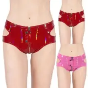 High Shine PVC Leather Sexy Zipper Open Crotch Shorts For Nightclub Party Wear