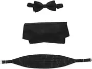[GAROZATION] Men's Formal Outfit Accessory Set Black Bow Tie Cummerbund Handkerchief Tuxedo Tie Kit for Men