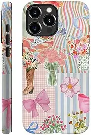TnXee Case Compatible with iPhone 11 Pro Max,Fall Prevention Hybrid 2-Layer Hard Shell Cases for Girls Boys,Pink Bow Ribbon Collage